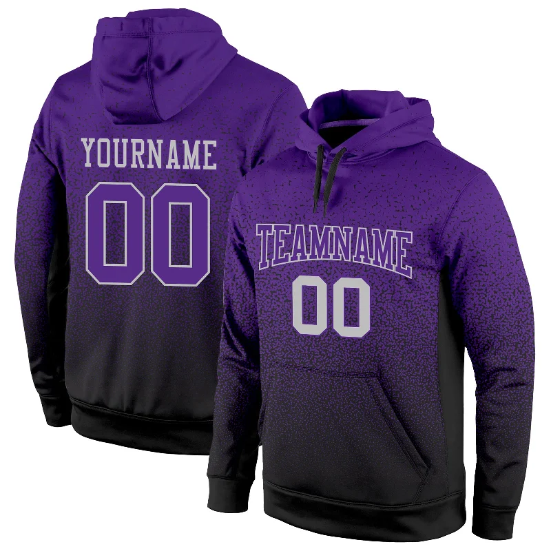 One Size Stitched Black Purple-Gray Fade Fashion Sports Pullover Sweatshirt Hoodie