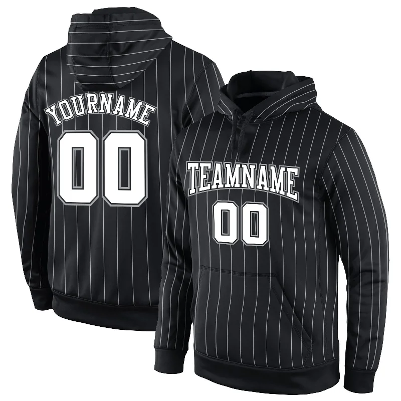 One Size Stitched Black White Pinstripe White-Gray Sports Pullover Sweatshirt Hoodie