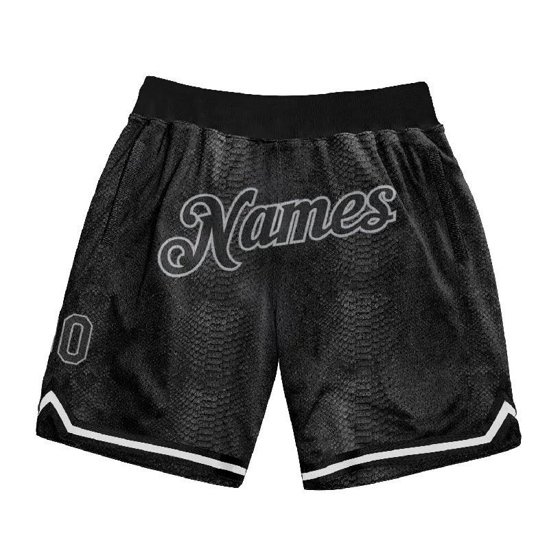 One Size Black Snakeskin Black-Gray 3D Pattern Design Authentic Basketball Shorts