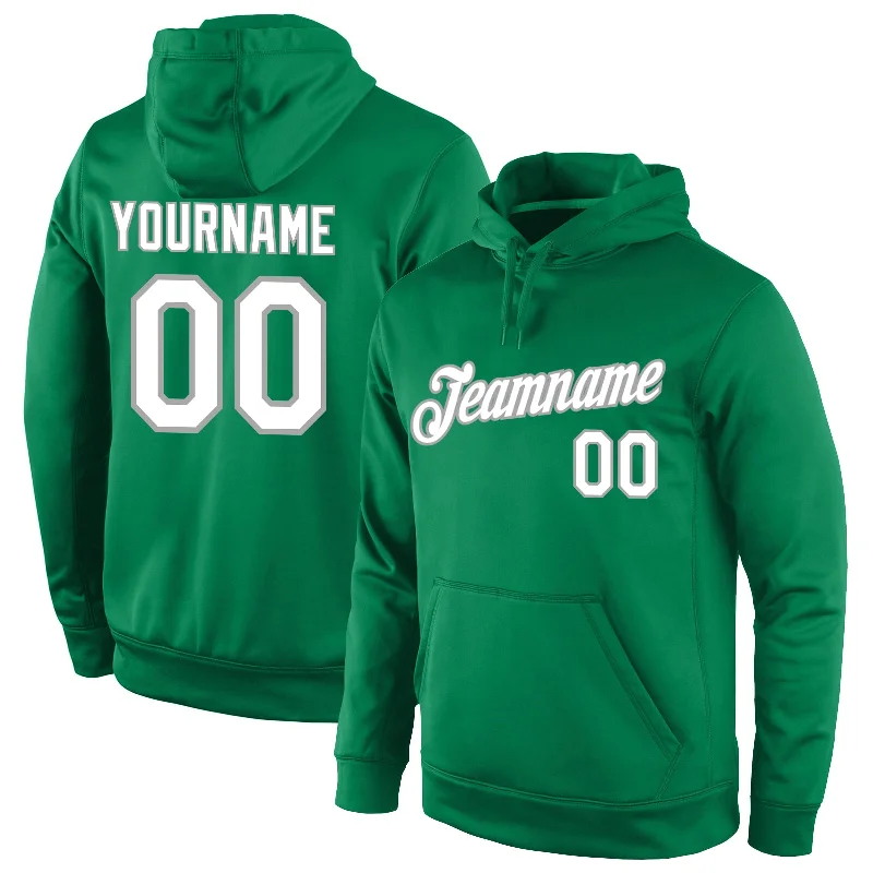 One Size Stitched Kelly Green White-Gray Sports Pullover Sweatshirt Hoodie