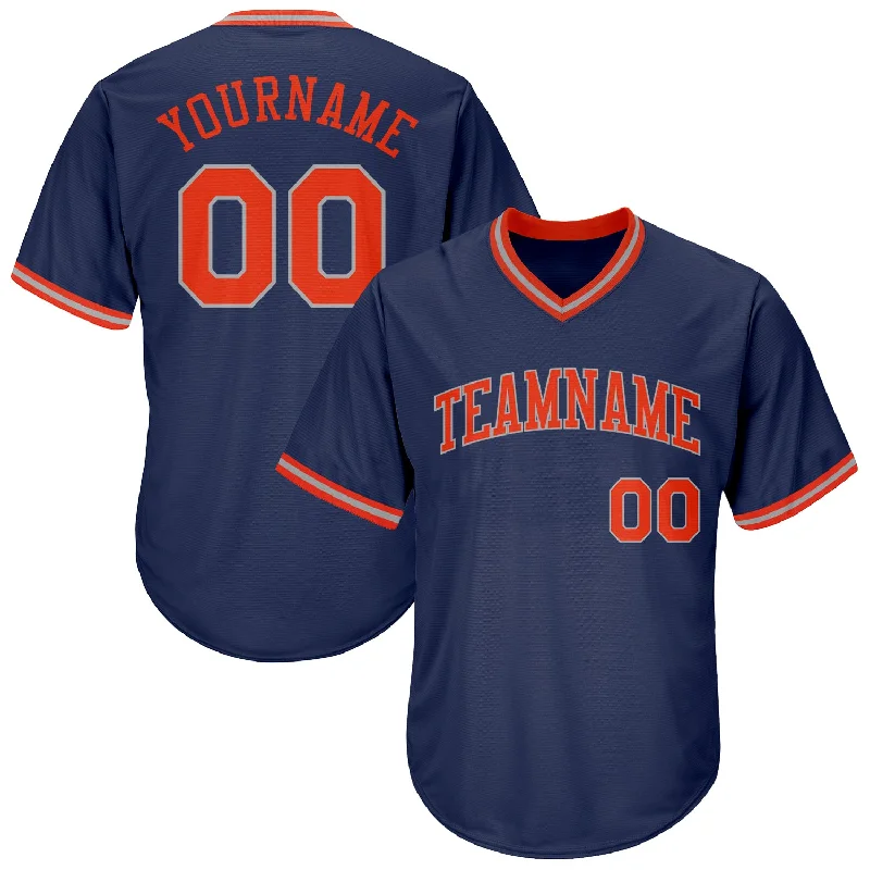 One Size Navy Orange-Gray Authentic Throwback Rib-Knit Baseball Jersey Shirt