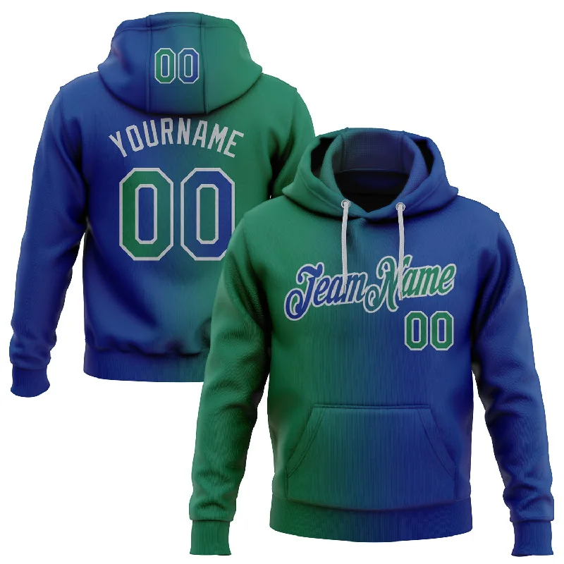 One Size Stitched Royal Kelly Green-Gray Gradient Fashion Sports Pullover Sweatshirt Hoodie