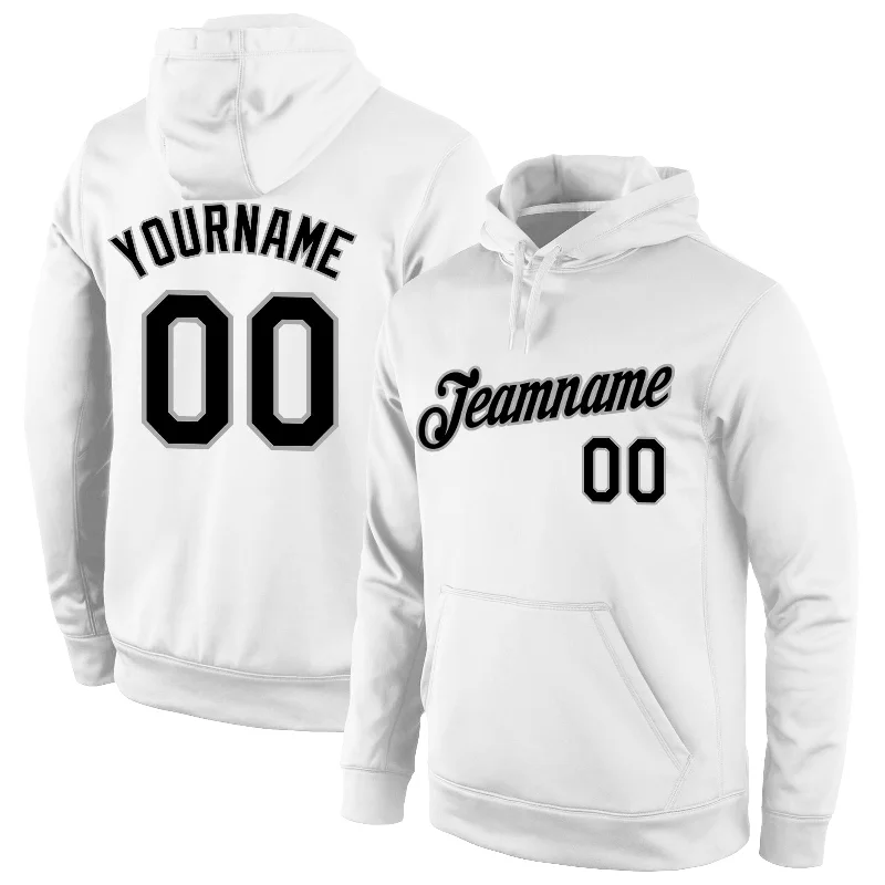 One Size Stitched White Black-Gray Sports Pullover Sweatshirt Hoodie