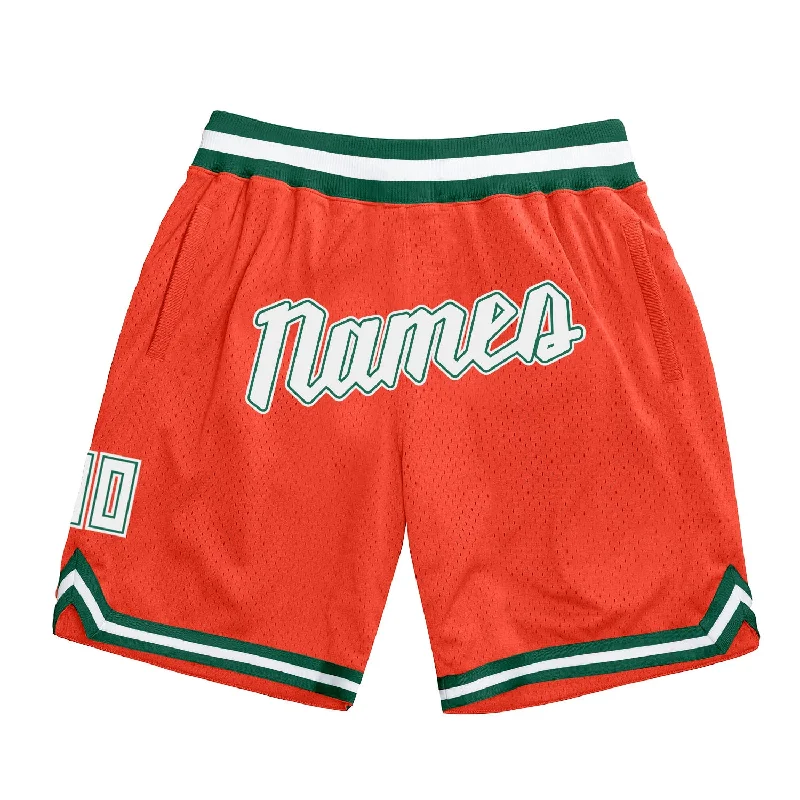 One Size Orange White-Hunter Green Authentic Throwback Basketball Shorts