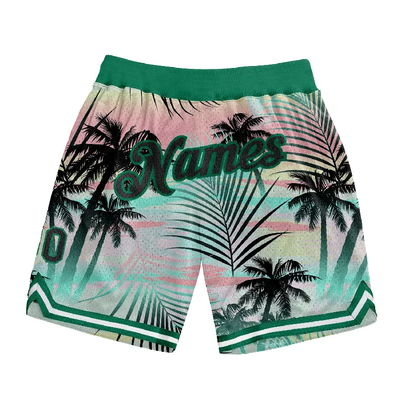 One Size Black Black-Kelly Green 3D Pattern Design Tropical Palm Leaves Authentic Basketball Shorts