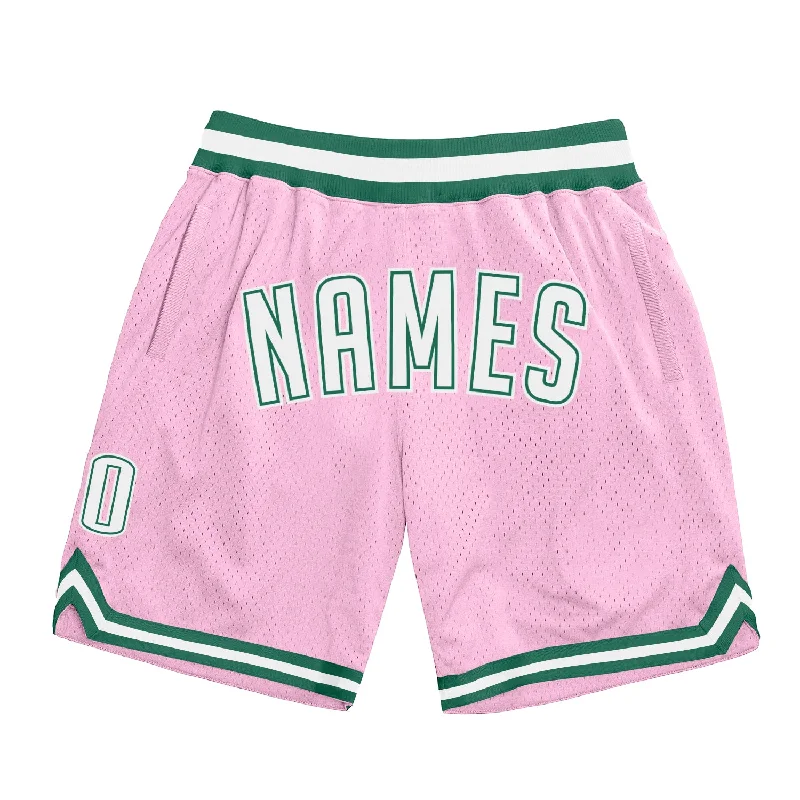 One Size Light Pink White-Kelly Green Authentic Throwback Basketball Shorts