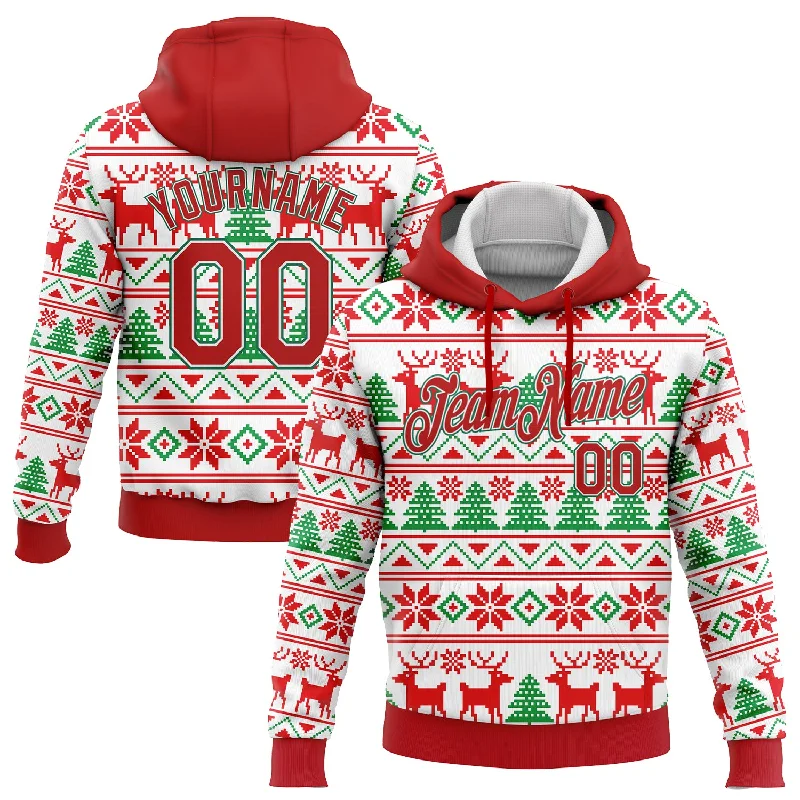 One Size Stitched White Red-Kelly Green Christmas 3D Sports Pullover Sweatshirt Hoodie