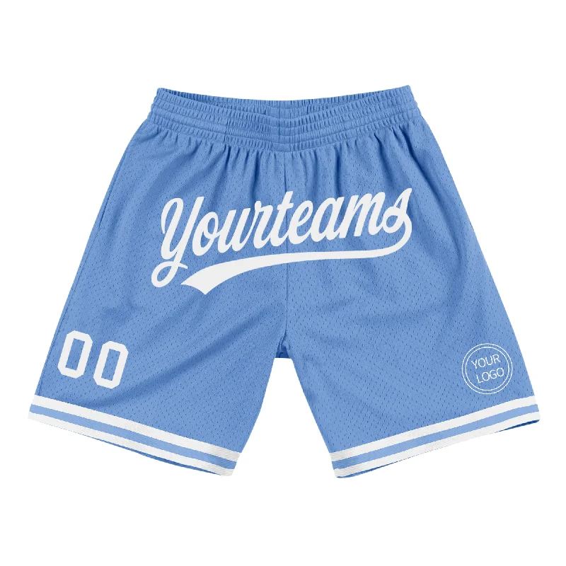 One Size Light Blue White Authentic Throwback Basketball Shorts