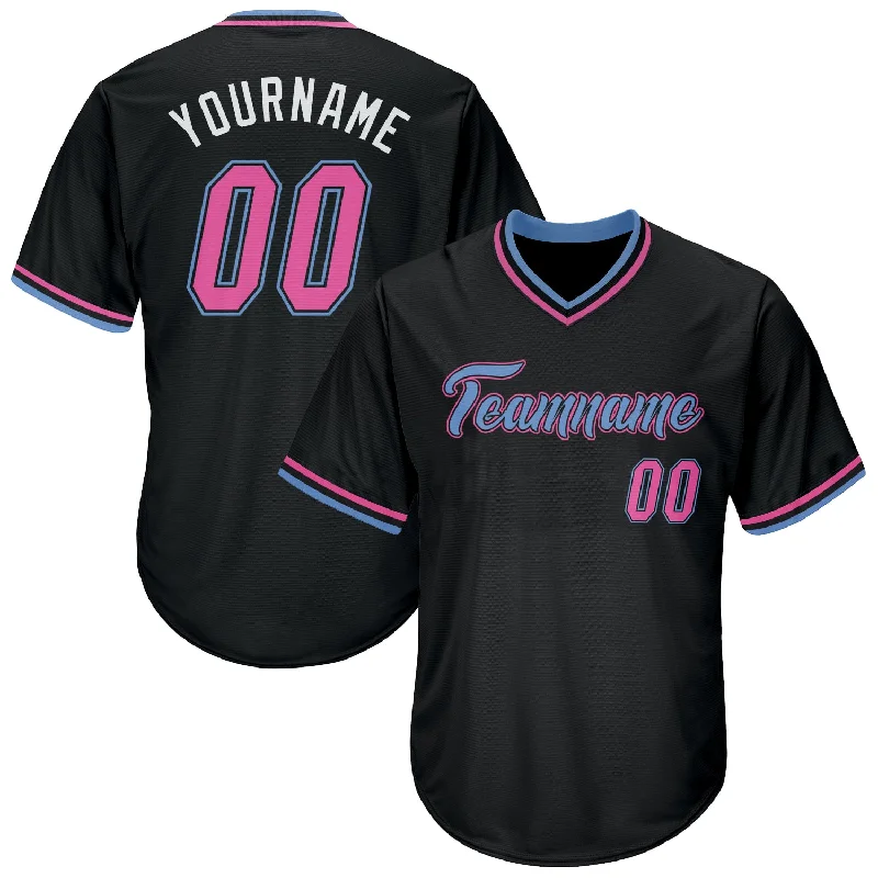 One Size Black Pink-Light Blue Authentic Throwback Rib-Knit Baseball Jersey Shirt