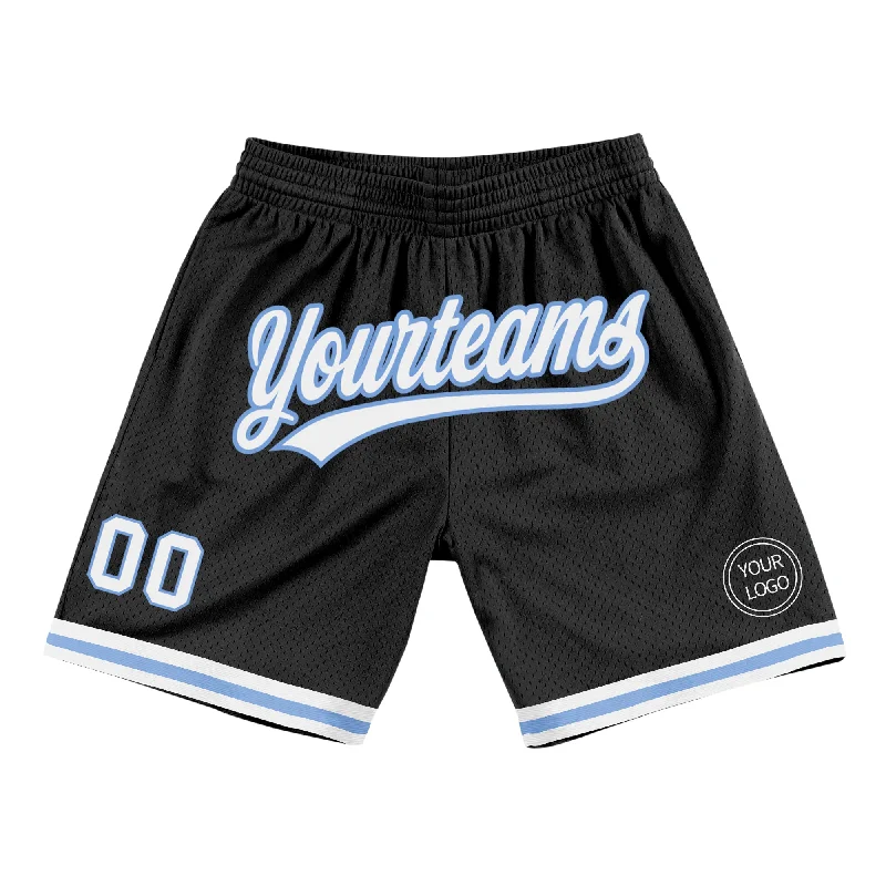 One Size Black White-Light Blue Authentic Throwback Basketball Shorts