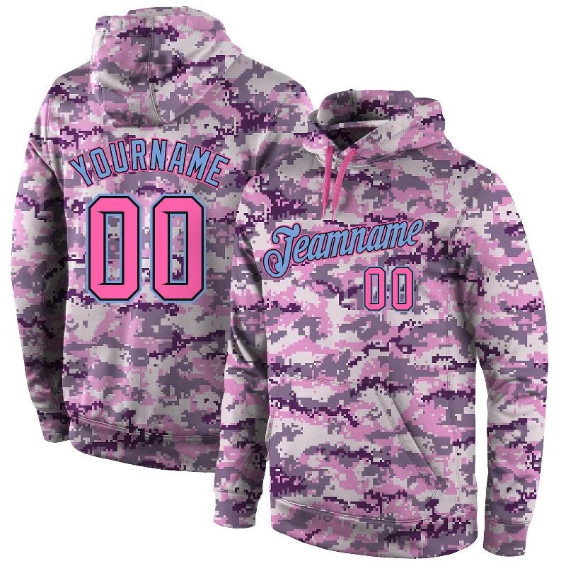 One Size Stitched Camo Pink-Light Blue Sports Pullover Sweatshirt Salute To Service Hoodie