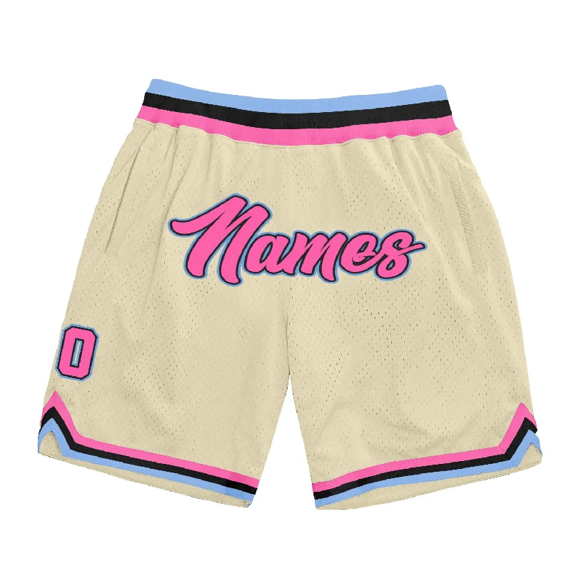 One Size Cream Pink-Light Blue Authentic Throwback Basketball Shorts