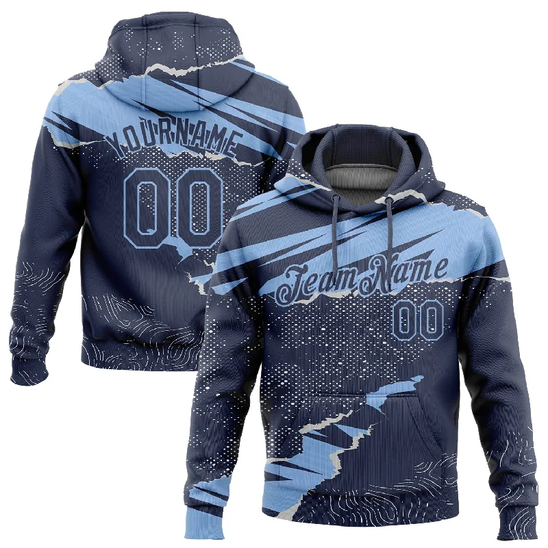 One Size Stitched Navy Light Blue 3D Pattern Design Torn Paper Style Sports Pullover Sweatshirt Hoodie