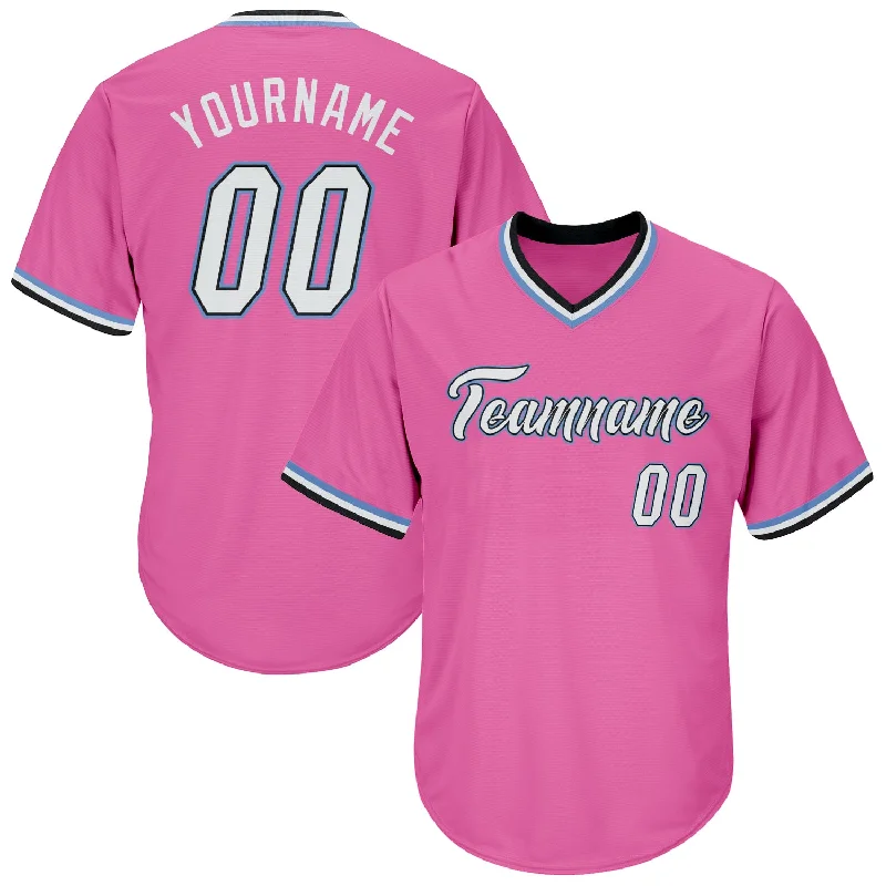 One Size Pink White-Light Blue Authentic Throwback Rib-Knit Baseball Jersey Shirt