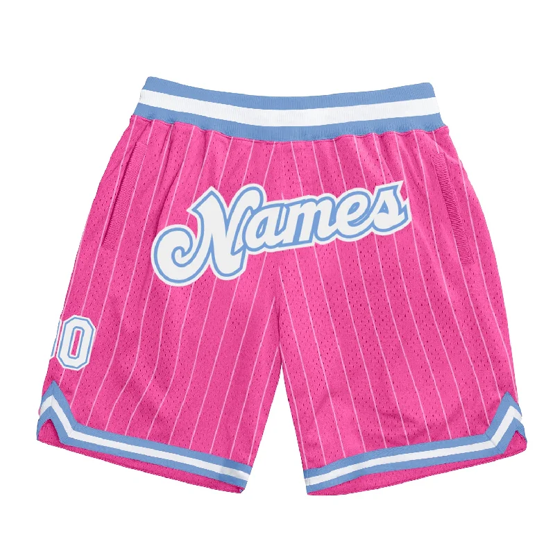 One Size Pink White Pinstripe White-Light Blue Authentic Basketball Shorts