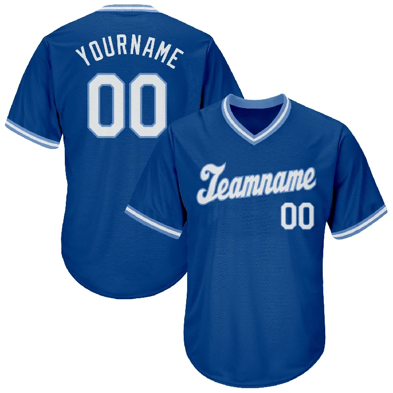 One Size Royal White-Light Blue Authentic Throwback Rib-Knit Baseball Jersey Shirt