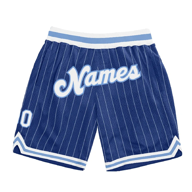 One Size Royal White Pinstripe White-Light Blue Authentic Basketball Shorts