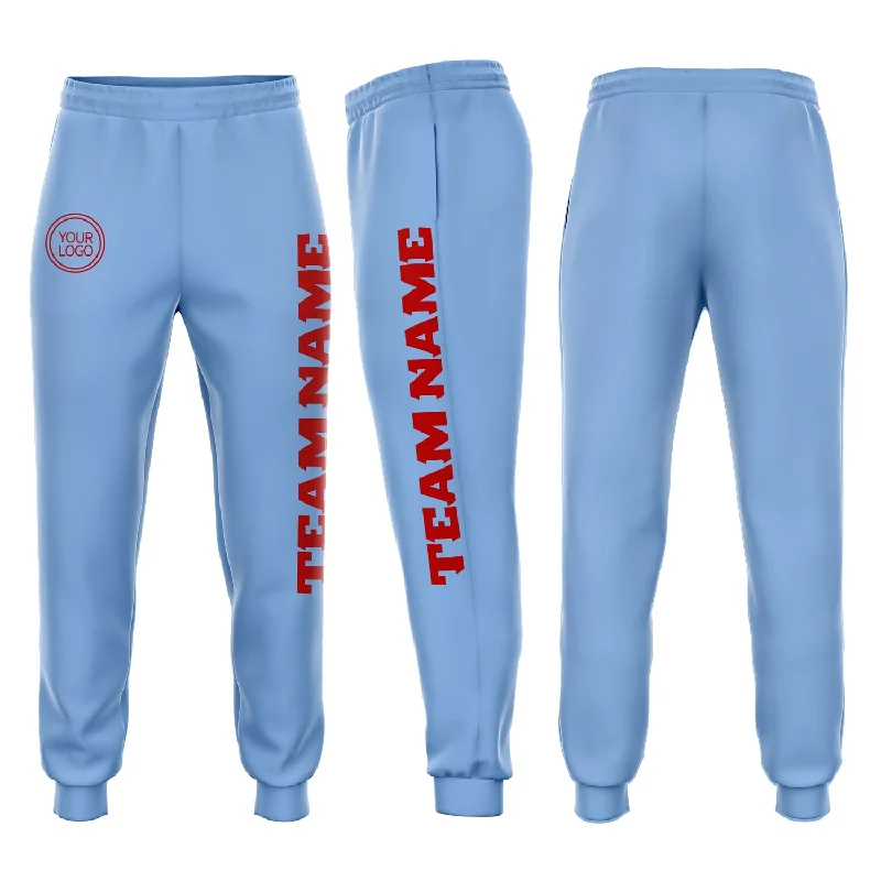 One Size Light Blue Red Fleece Jogger Sweatpants