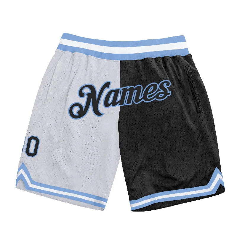 One Size White Black-Light Blue Authentic Throwback Split Fashion Basketball Shorts