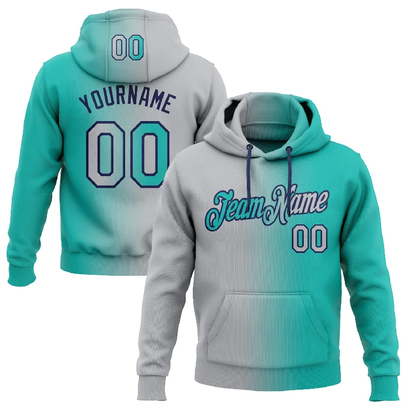 One Size Stitched Aqua Gray-Navy Gradient Fashion Sports Pullover Sweatshirt Hoodie