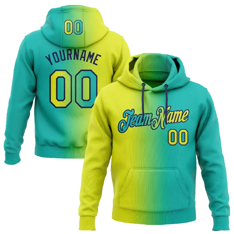 One Size Stitched Aqua Neon Yellow-Navy Gradient Fashion Sports Pullover Sweatshirt Hoodie