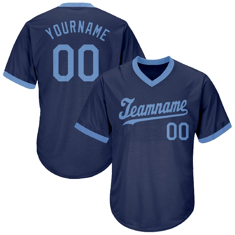 One Size Navy Light Blue Authentic Throwback Rib-Knit Baseball Jersey Shirt