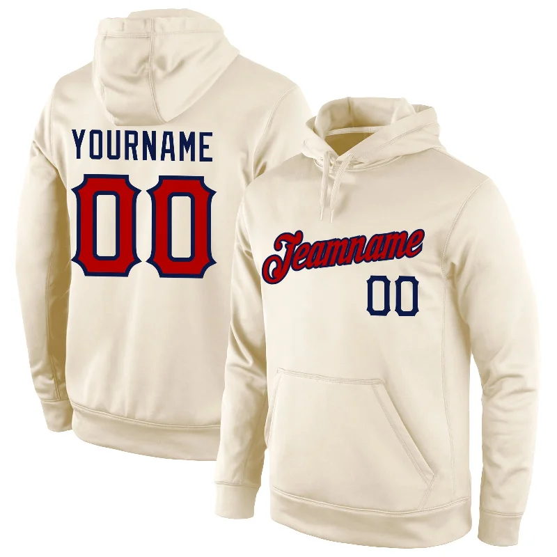 One Size Stitched Cream Red-Navy Sports Pullover Sweatshirt Hoodie