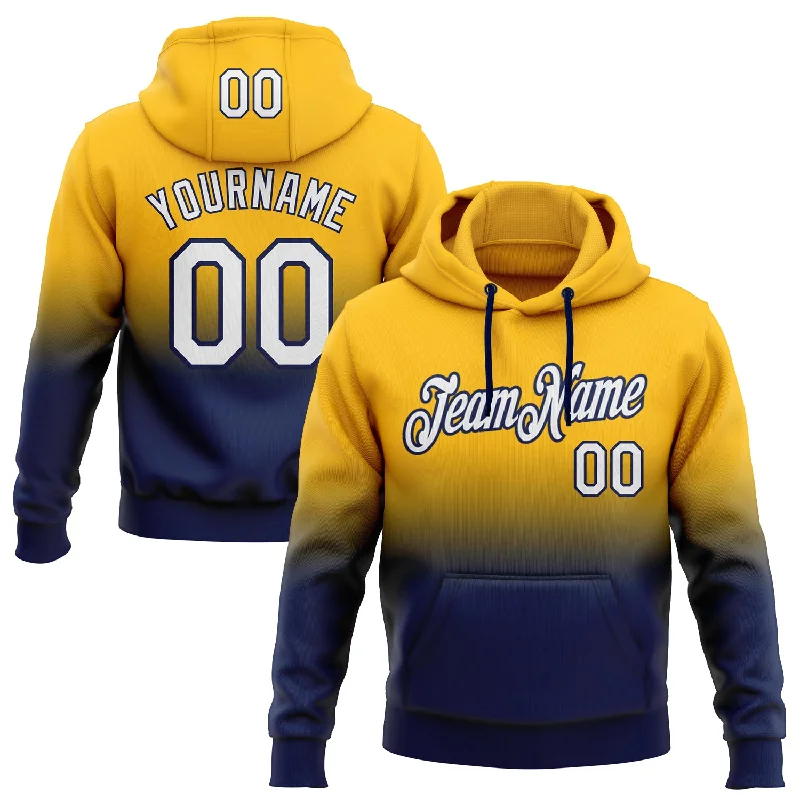 One Size Stitched Gold White-Navy Fade Fashion Sports Pullover Sweatshirt Hoodie