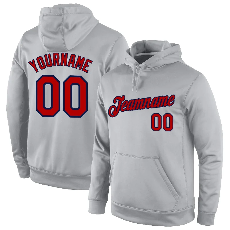 One Size Stitched Gray Red-Navy Sports Pullover Sweatshirt Hoodie