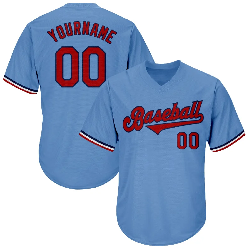 One Size Light Blue Red-Navy Authentic Throwback Rib-Knit Baseball Jersey Shirt