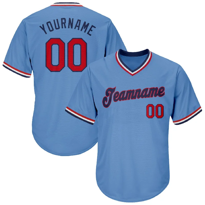 One Size Light Blue Red-Navy Authentic Throwback Rib-Knit Baseball Jersey Shirt