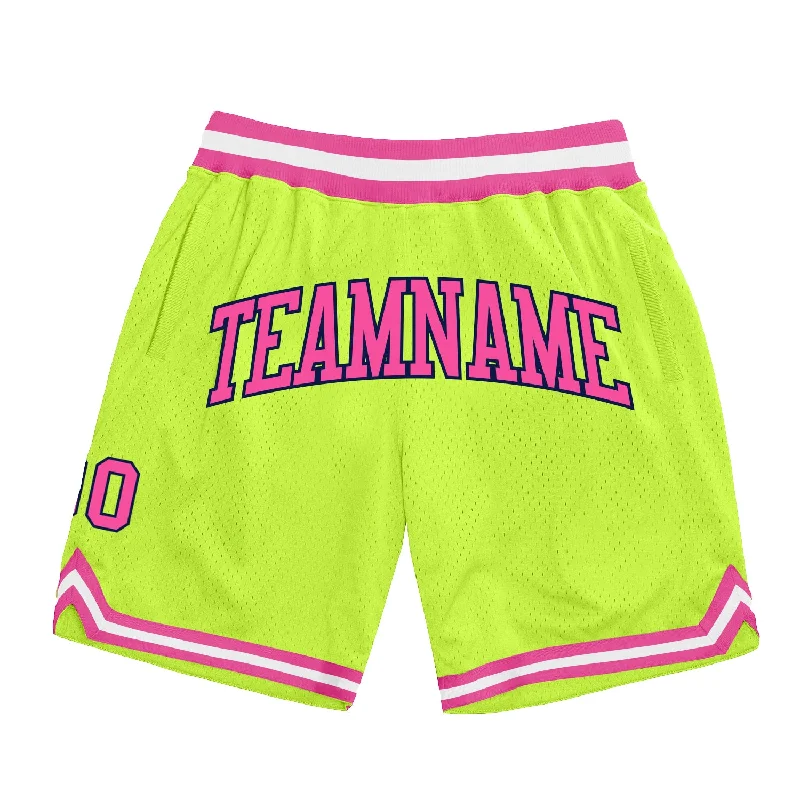 One Size Neon Green Pink-Navy Authentic Throwback Basketball Shorts