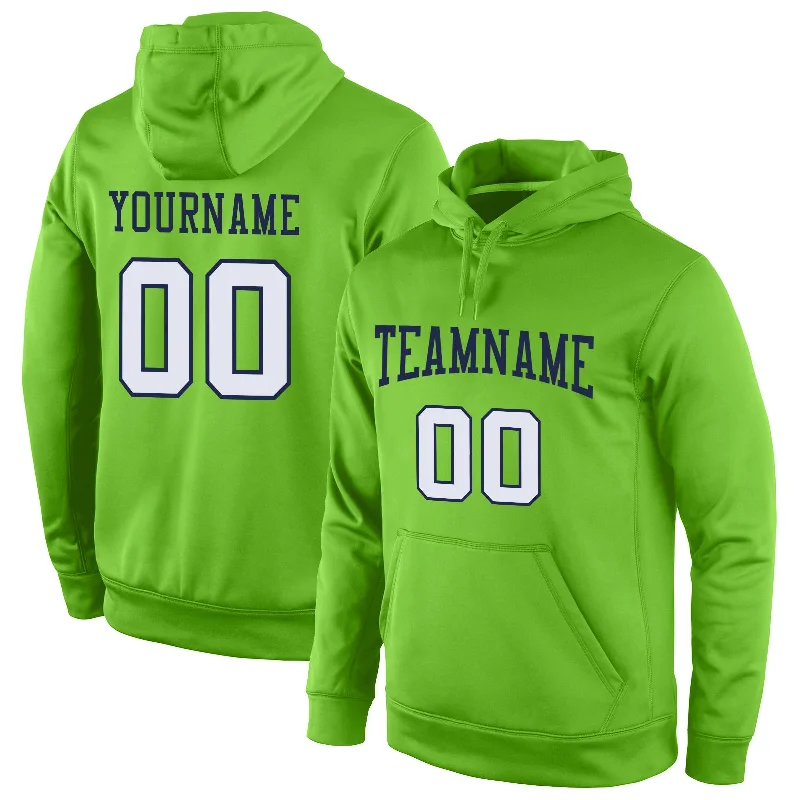 One Size Stitched Neon Green White-Navy Sports Pullover Sweatshirt Hoodie