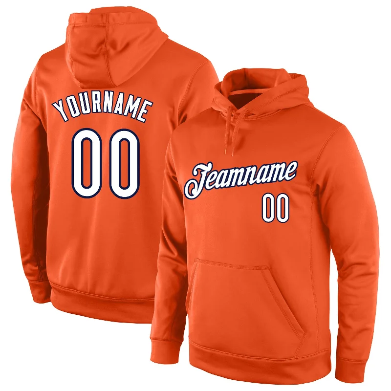 One Size Stitched Orange White-Navy Sports Pullover Sweatshirt Hoodie