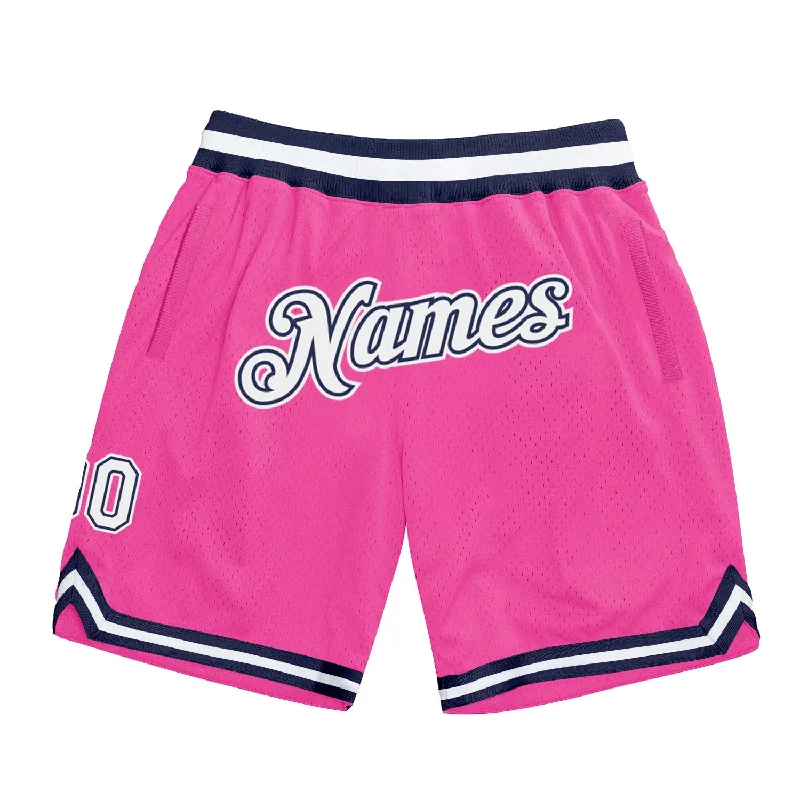 One Size Pink White-Navy Authentic Throwback Basketball Shorts