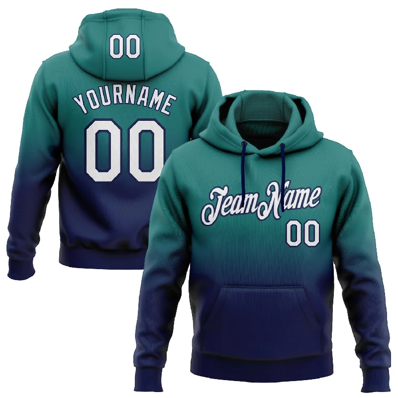 One Size Stitched Teal White-Navy Fade Fashion Sports Pullover Sweatshirt Hoodie