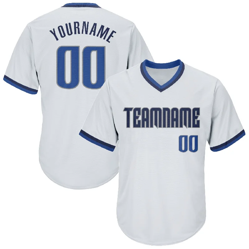 One Size White Blue-Navy Authentic Throwback Rib-Knit Baseball Jersey Shirt