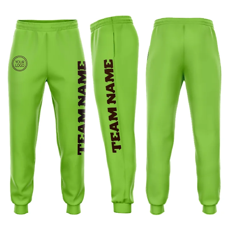 One Size Neon Green Brown Fleece Jogger Sweatpants