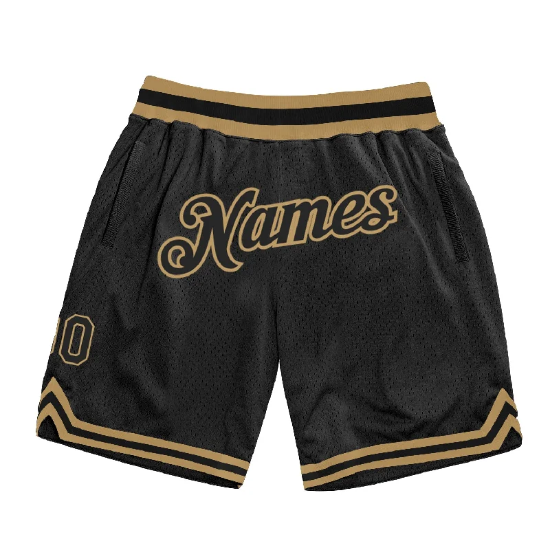 One Size Black Black-Old Gold Authentic Throwback Basketball Shorts