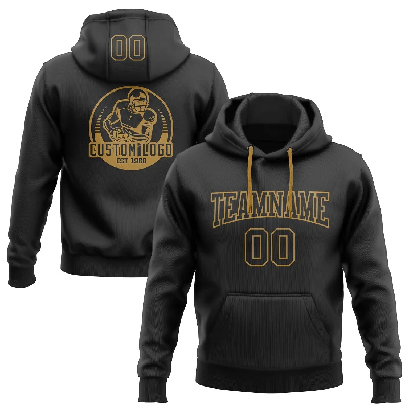 One Size Stitched Black Black-Old Gold Football Pullover Sweatshirt Hoodie