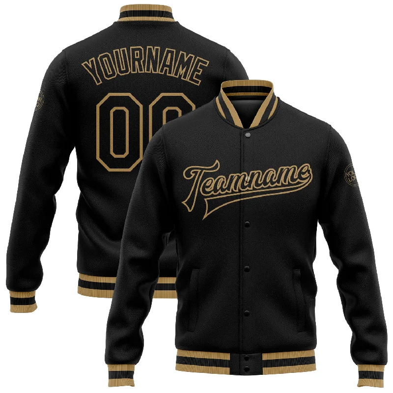 One Size Black Black-Old Gold Bomber Full-Snap Varsity Letterman Jacket