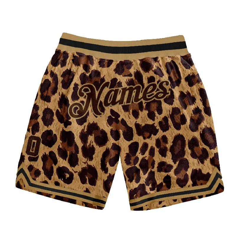 One Size Brown Brown-Old Gold 3D Pattern Design Leopard Authentic Basketball Shorts