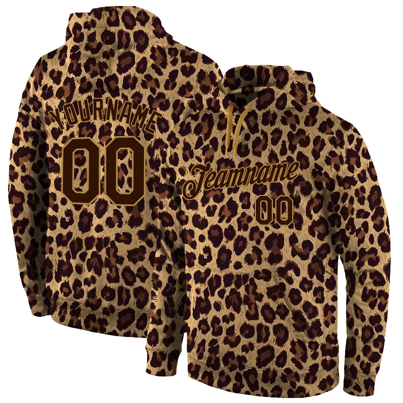 One Size Stitched Brown Brown-Old Gold 3D Pattern Design Leopard Sports Pullover Sweatshirt Hoodie