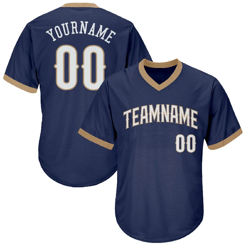 One Size Navy White-Old Gold Authentic Throwback Rib-Knit Baseball Jersey Shirt