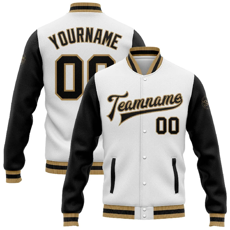 One Size White Black-Old Gold Bomber Full-Snap Varsity Letterman Two Tone Jacket