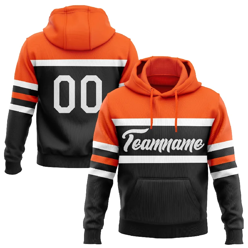 One Size Stitched Black White-Orange Line Sports Pullover Sweatshirt Hoodie