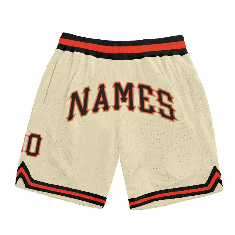 One Size Cream Black-Orange Authentic Throwback Basketball Shorts