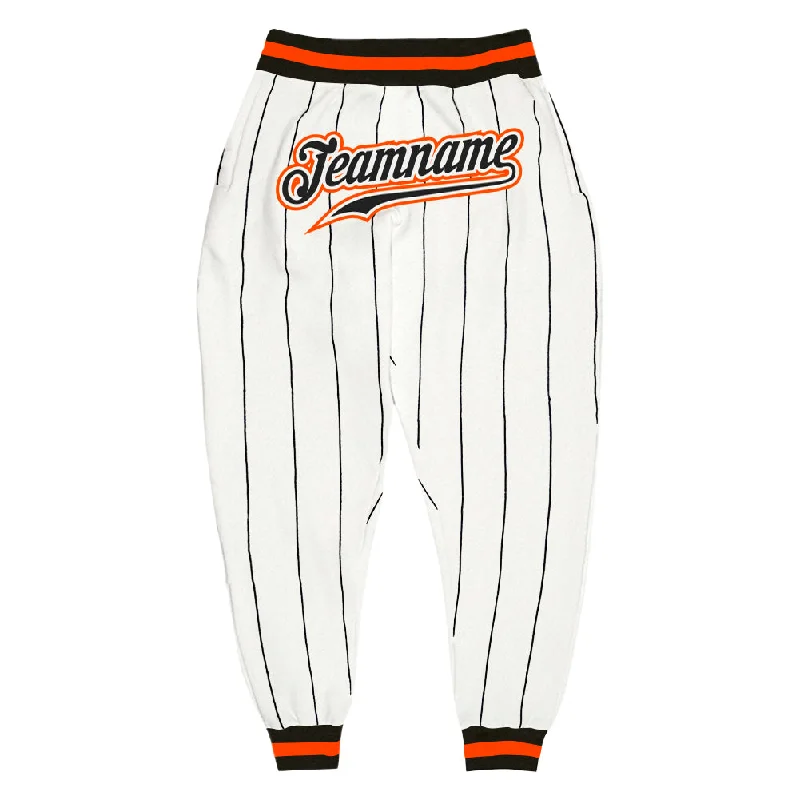 One Size White Black Pinstripe Black-Orange Sports Pants