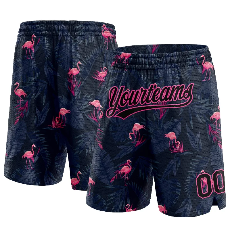 One Size Black Pink 3D Pattern Flamingo Authentic Basketball Shorts