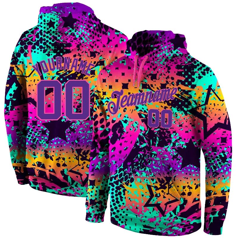 One Size Stitched Graffiti Pattern Purple-Pink 3D Sports Pullover Sweatshirt Hoodie